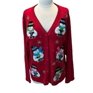 Victoria Jones Vintage Red Holiday Christmas Cardigan Sweater